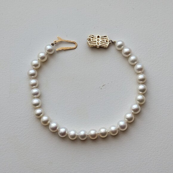 Vintage MIKIMOTO BLUE LAGOON 6.5-7MM 7'' Akoya Pearl 14K 585 Gold Clasp BRACELET - Picture 4 of 7